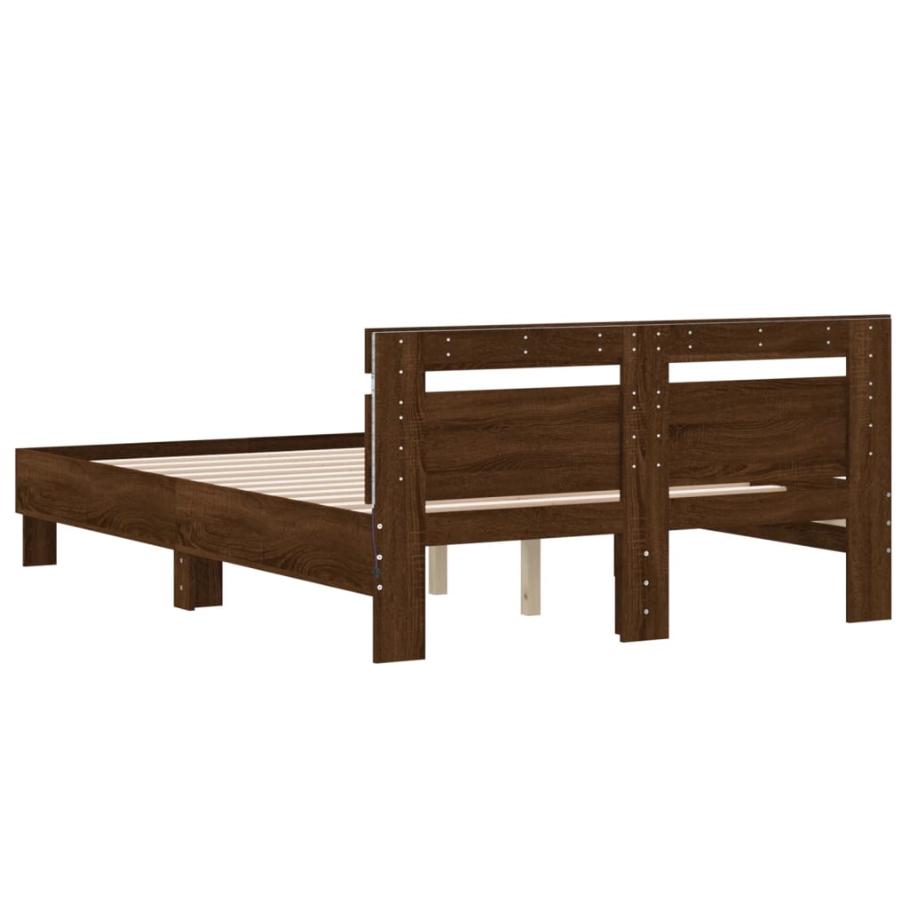 Bed frame with LED without mattress brown oak 120x200 cm