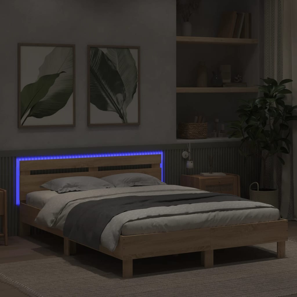 Cadre de lit avec LED sans matelas chêne sonoma 140x190 cm