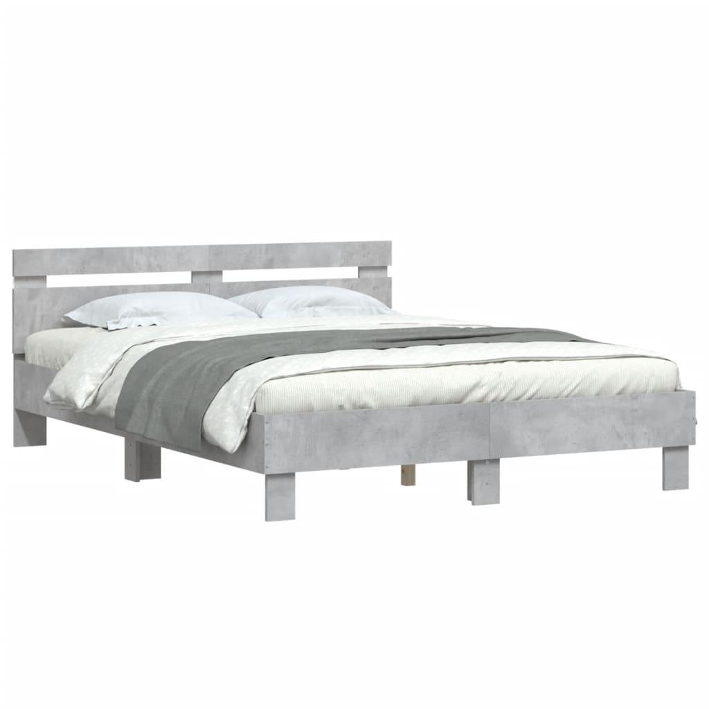 Cadre de lit avec LED sans matelas gris béton 140x190 cm