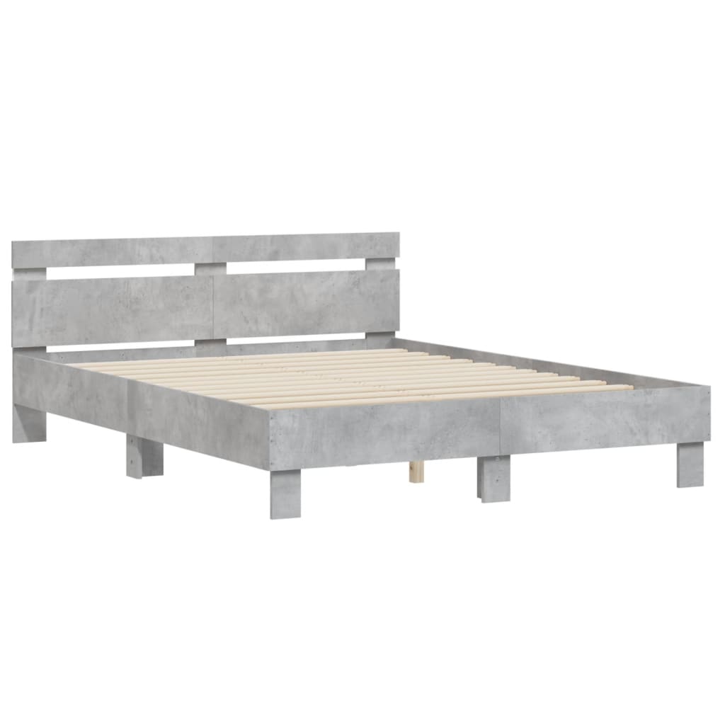 Cadre de lit avec LED sans matelas gris béton 140x190 cm