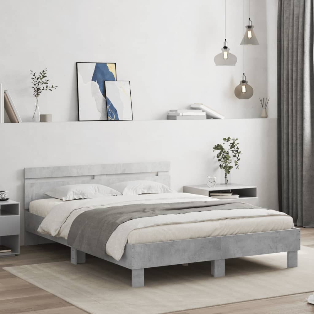 Cadre de lit avec LED sans matelas gris béton 140x190 cm