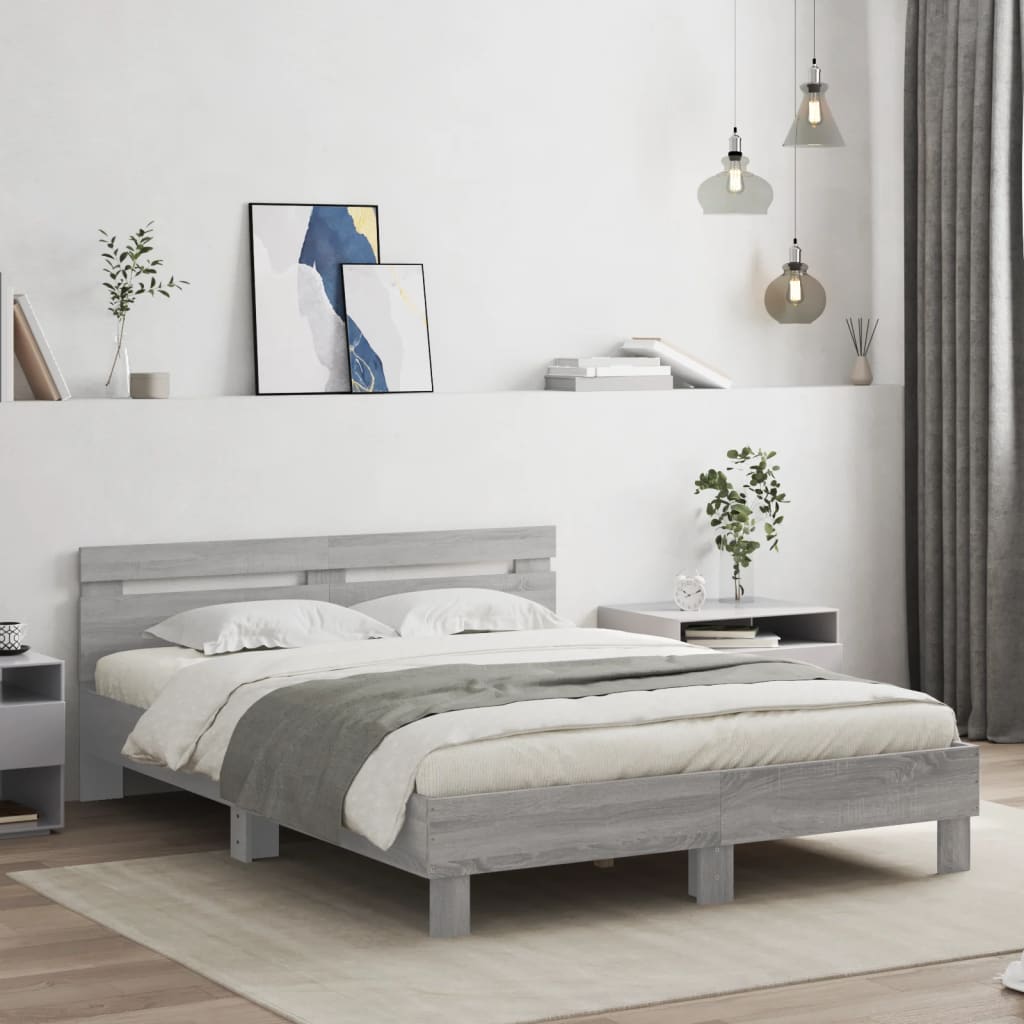 Cadre de lit avec LED sans matelas sonoma gris 140x190 cm