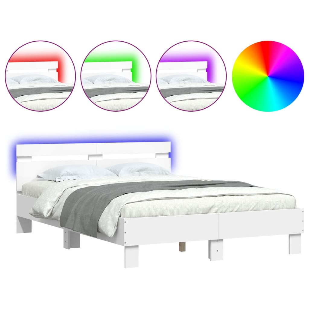 Cadre de lit avec LED sans matelas blanc 135x190 cm