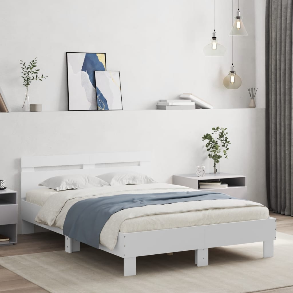 Cadre de lit avec LED sans matelas blanc 135x190 cm