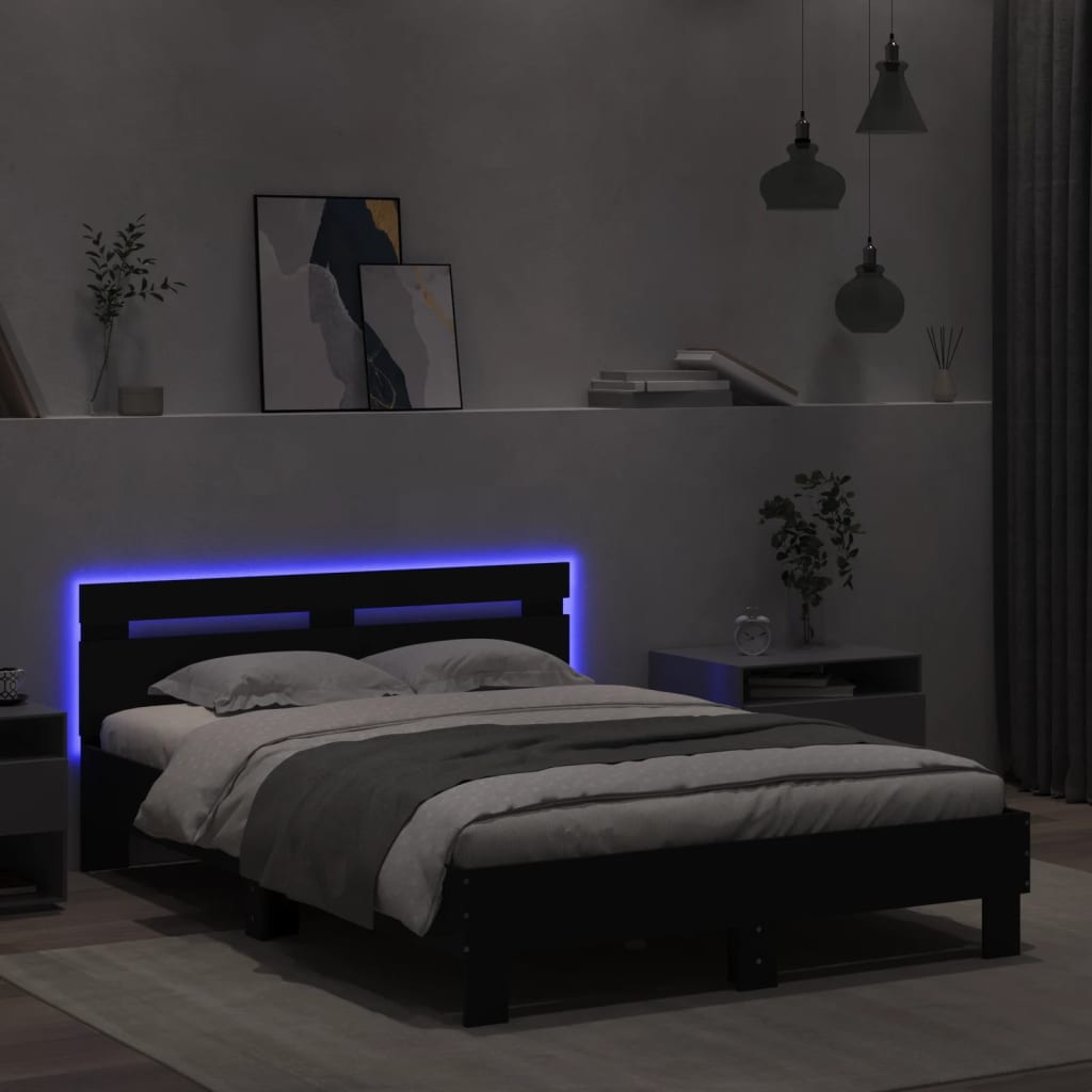 Cadre de lit avec LED sans matelas noir 135x190 cm