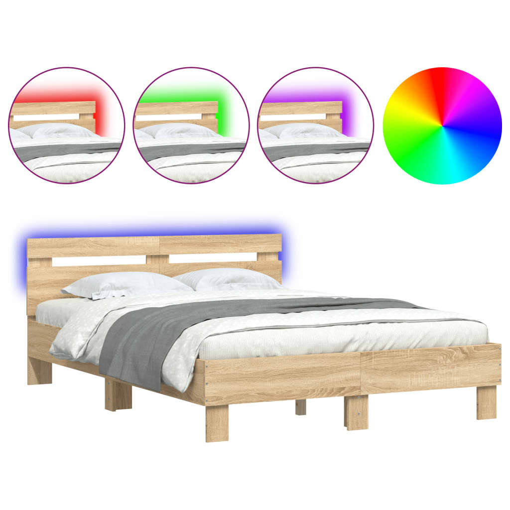 Bed frame with LED without mattress sonoma oak 135x190 cm