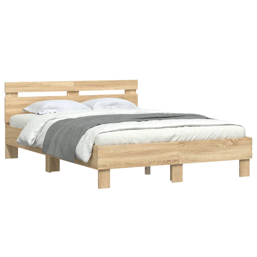 Bed frame with LED without mattress sonoma oak 135x190 cm