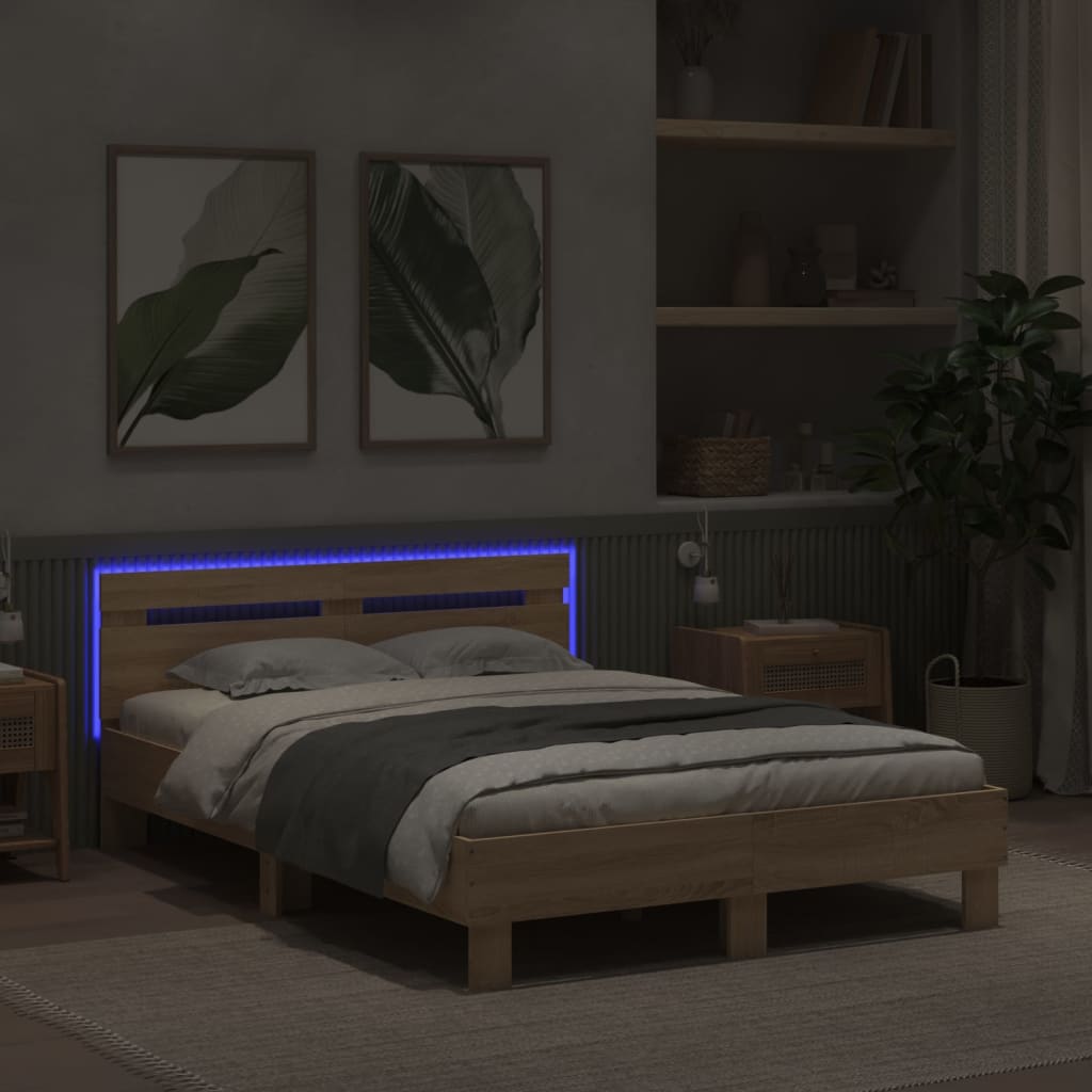 Bed frame with LED without mattress sonoma oak 135x190 cm