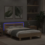 Bed frame with LED without mattress sonoma oak 135x190 cm