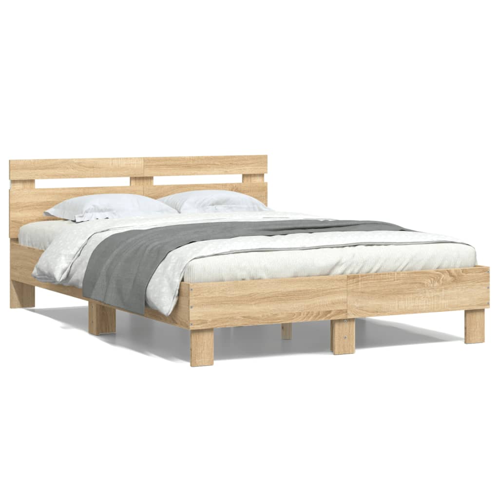 Bed frame with LED without mattress sonoma oak 135x190 cm