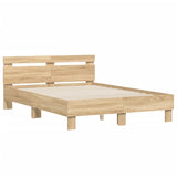 Bed frame with LED without mattress sonoma oak 135x190 cm