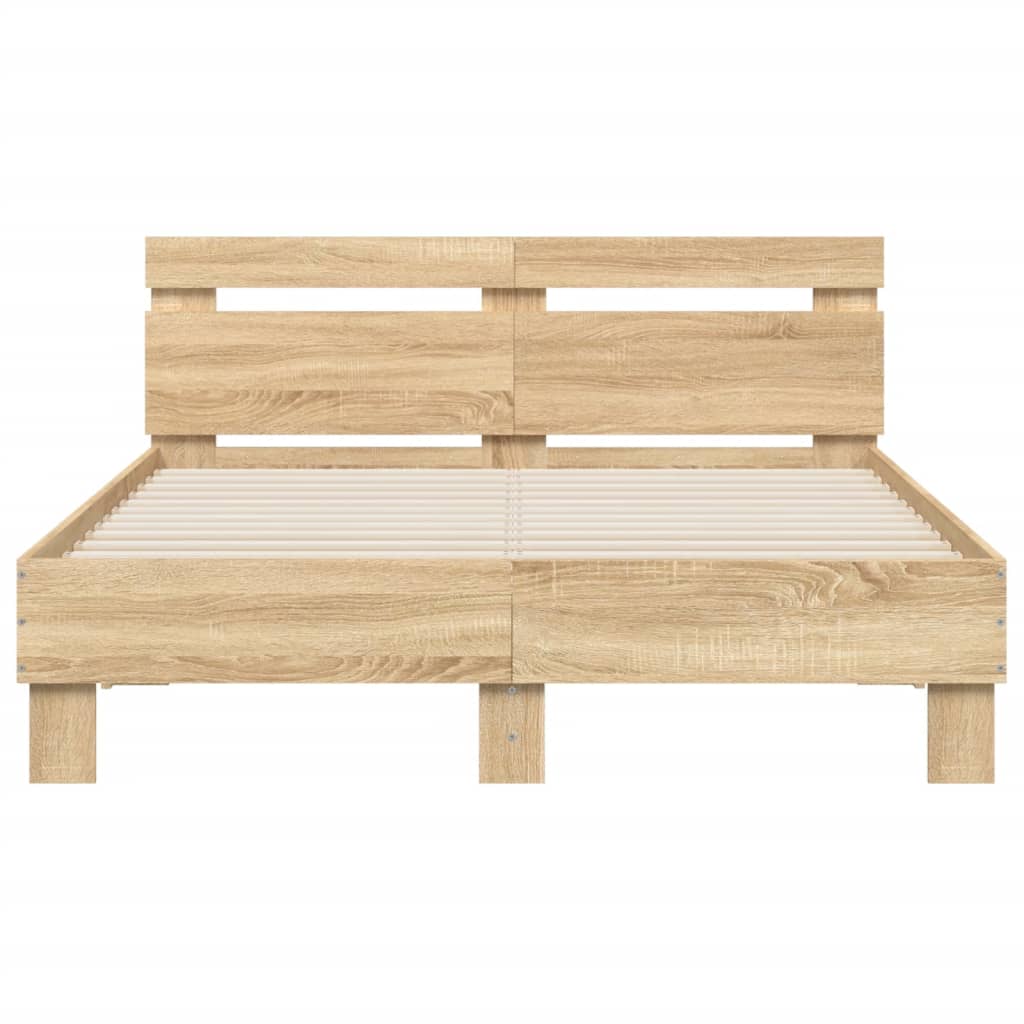 Bed frame with LED without mattress sonoma oak 135x190 cm