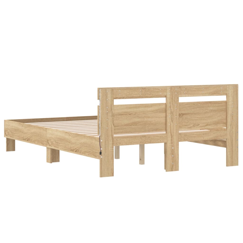 Bed frame with LED without mattress sonoma oak 135x190 cm