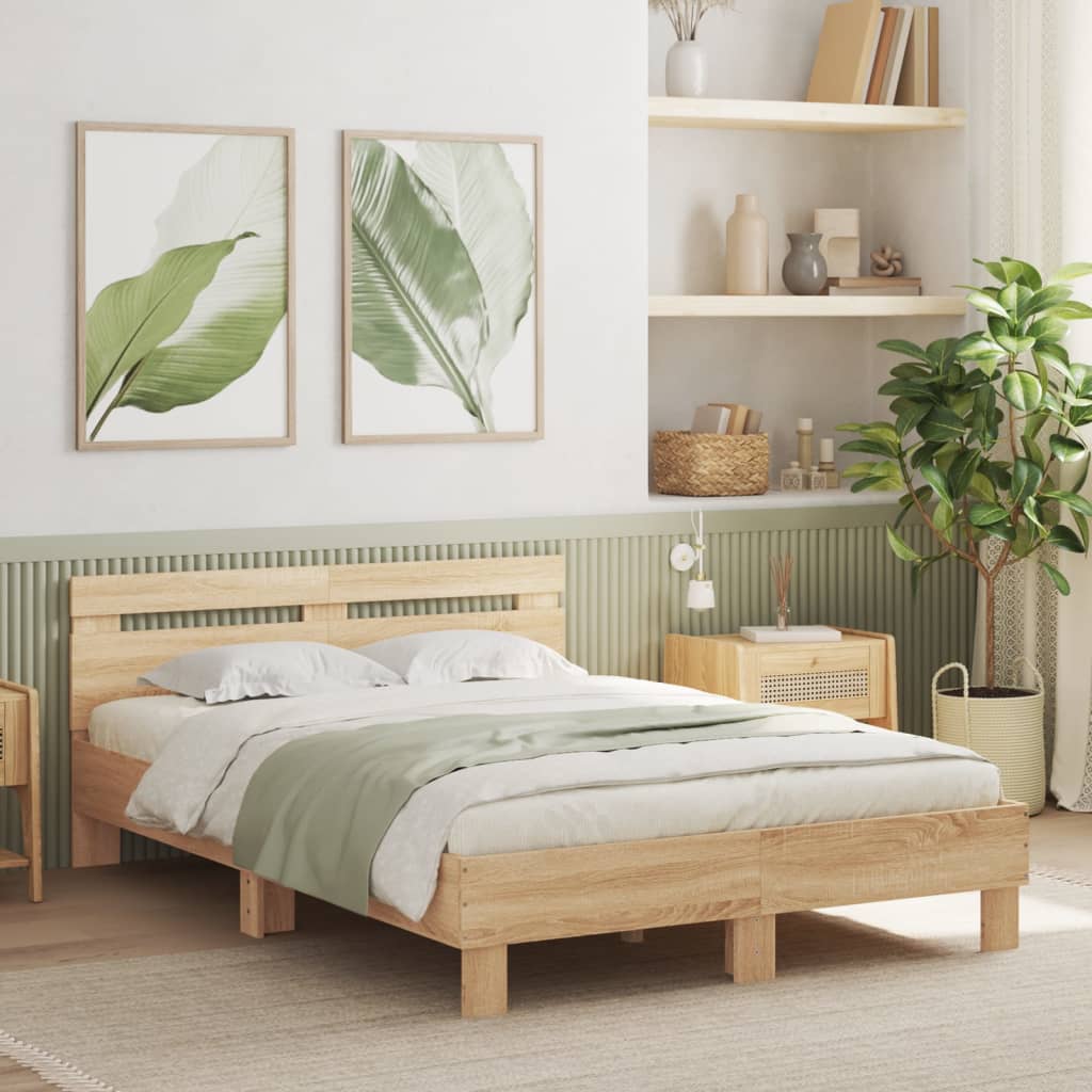 Bed frame with LED without mattress sonoma oak 135x190 cm