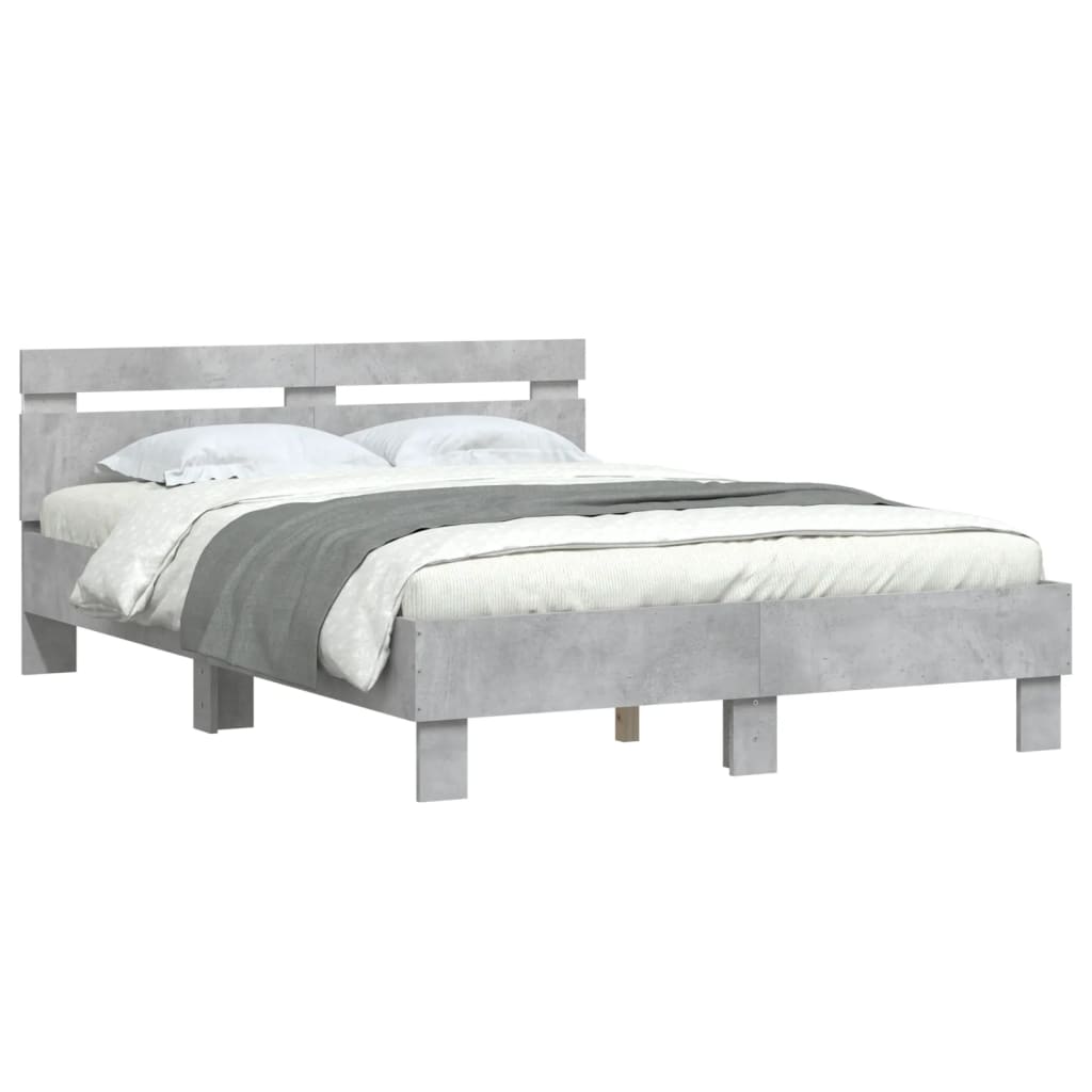 Cadre de lit avec LED sans matelas gris béton 135x190 cm