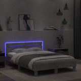 Cadre de lit avec LED sans matelas gris béton 135x190 cm