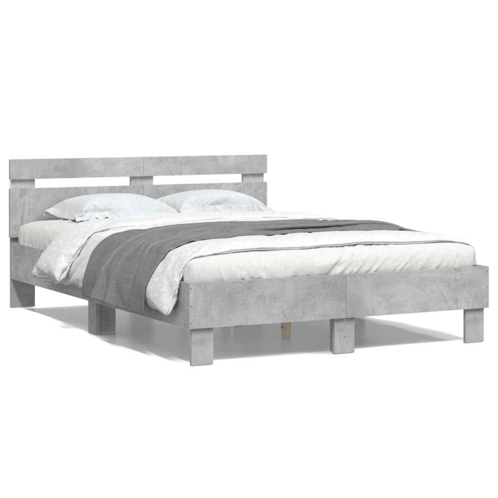 Cadre de lit avec LED sans matelas gris béton 135x190 cm