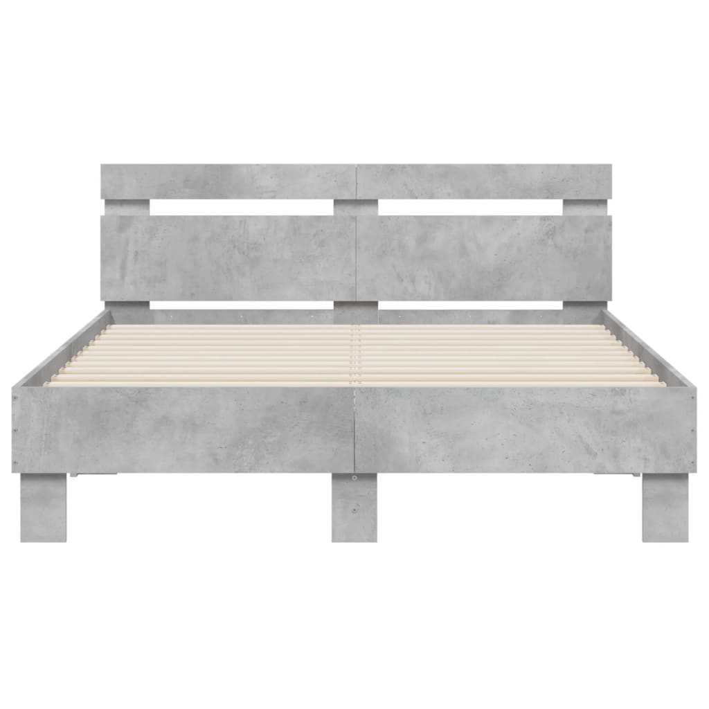 Cadre de lit avec LED sans matelas gris béton 135x190 cm