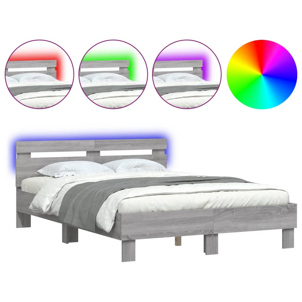 Cadre de lit avec LED sans matelas sonoma gris 135x190 cm