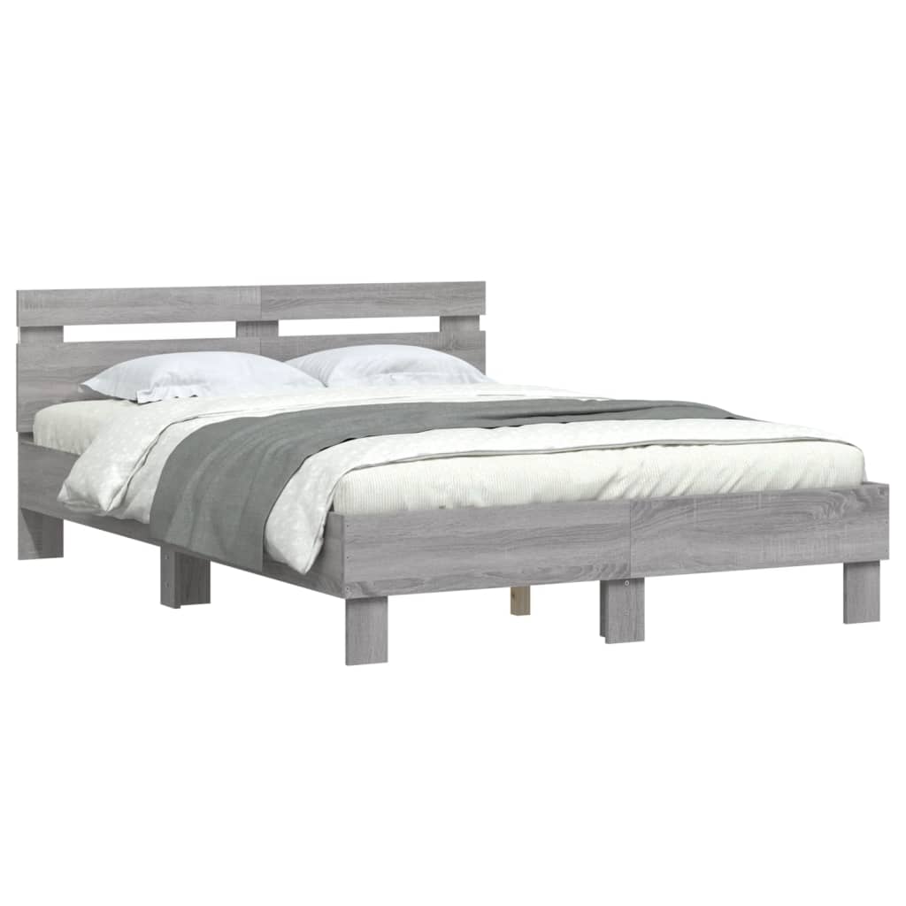 Cadre de lit avec LED sans matelas sonoma gris 135x190 cm