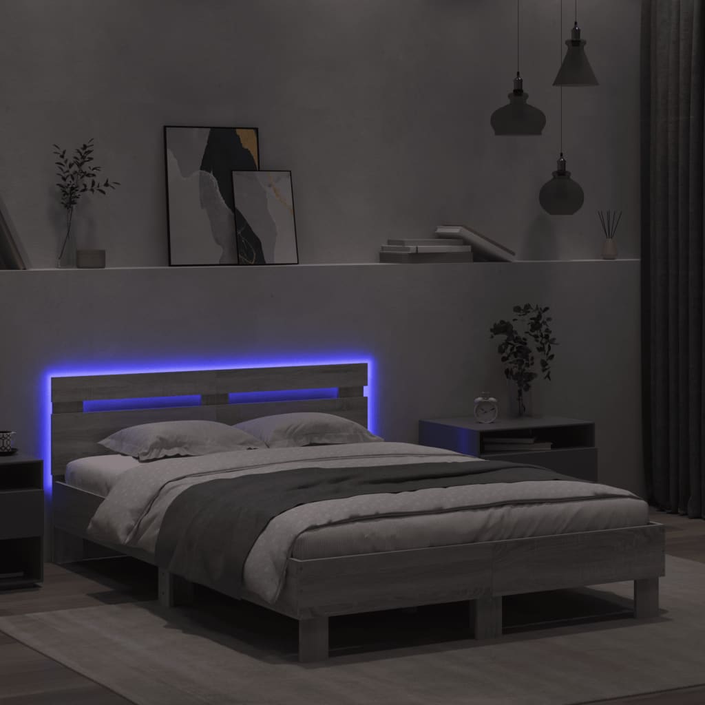 Cadre de lit avec LED sans matelas sonoma gris 135x190 cm