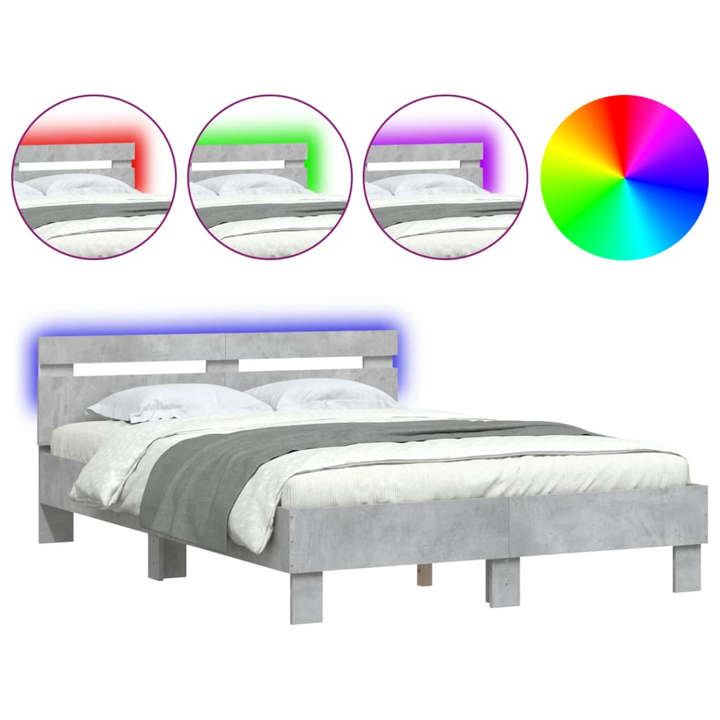 Cadre de lit avec LED sans matelas gris béton 120x190 cm