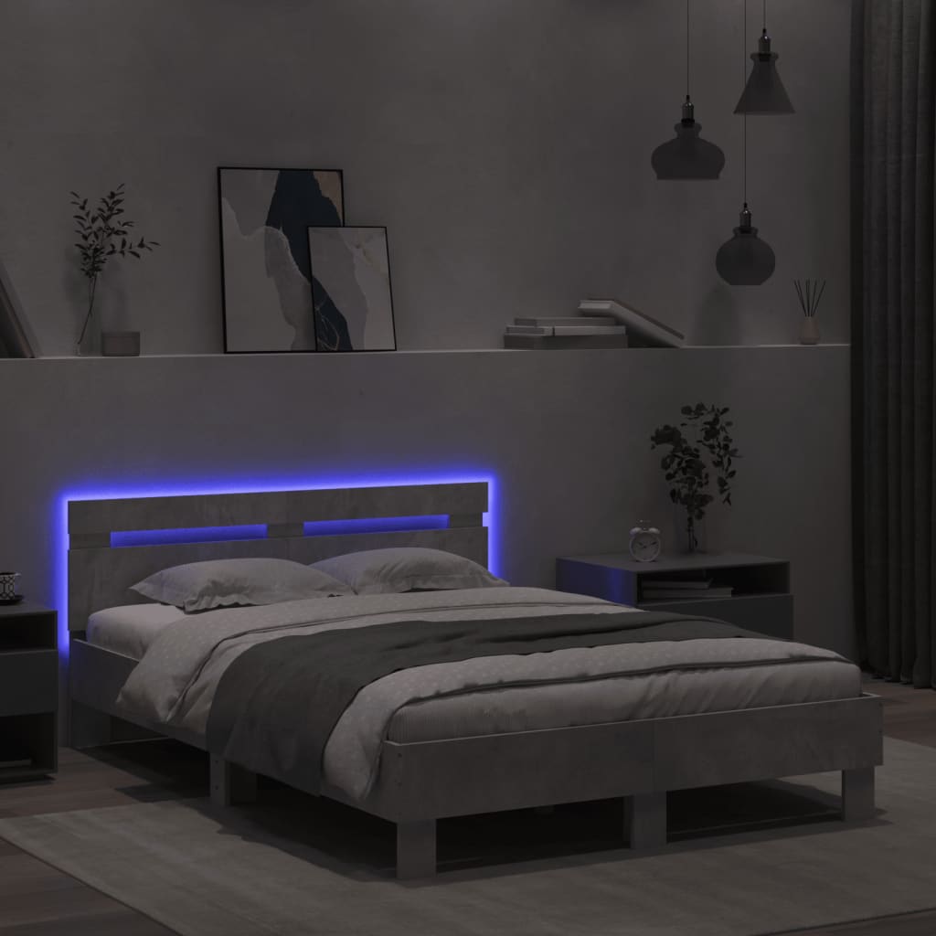 Cadre de lit avec LED sans matelas gris béton 120x190 cm