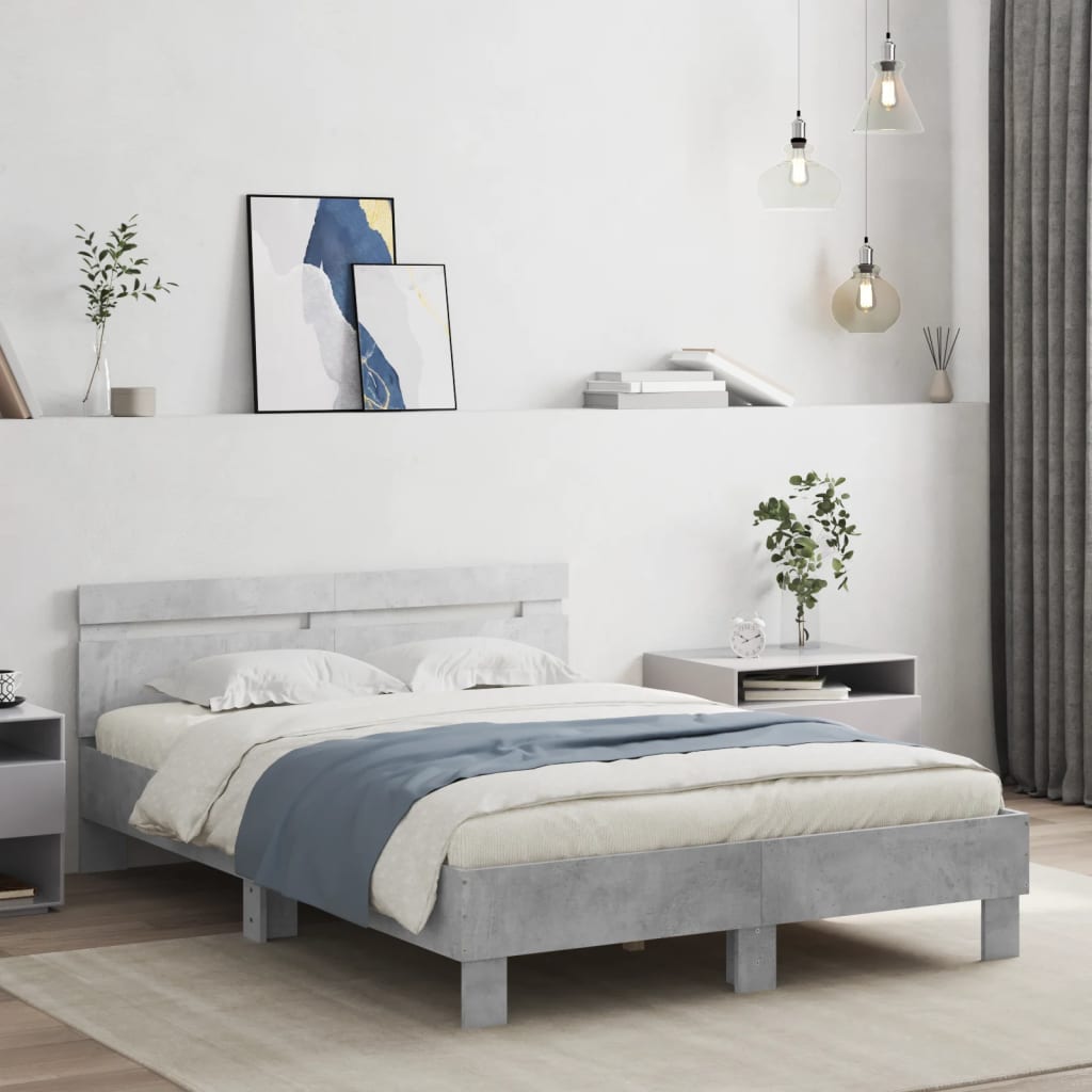 Cadre de lit avec LED sans matelas gris béton 120x190 cm