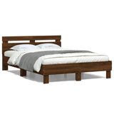 Bed frame with LED without mattress brown oak 120x190 cm