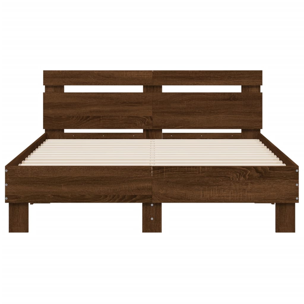 Bed frame with LED without mattress brown oak 120x190 cm