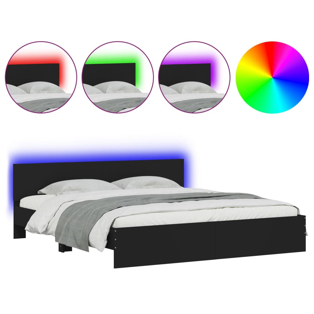 Bed frame with LED without mattress black 200x200 cm