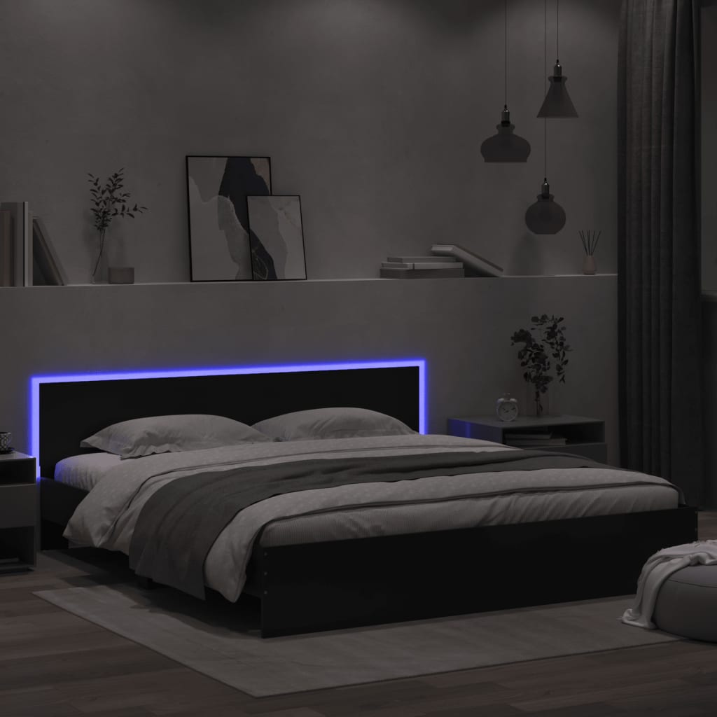 Bed frame with LED without mattress black 200x200 cm