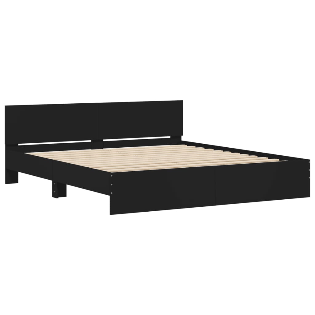 Bed frame with LED without mattress black 200x200 cm