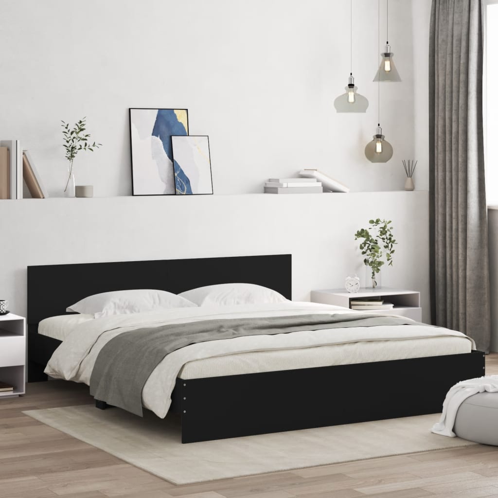 Bed frame with LED without mattress black 200x200 cm