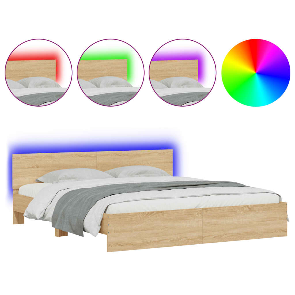 Cadre de lit avec LED sans matelas chêne sonoma 200x200 cm