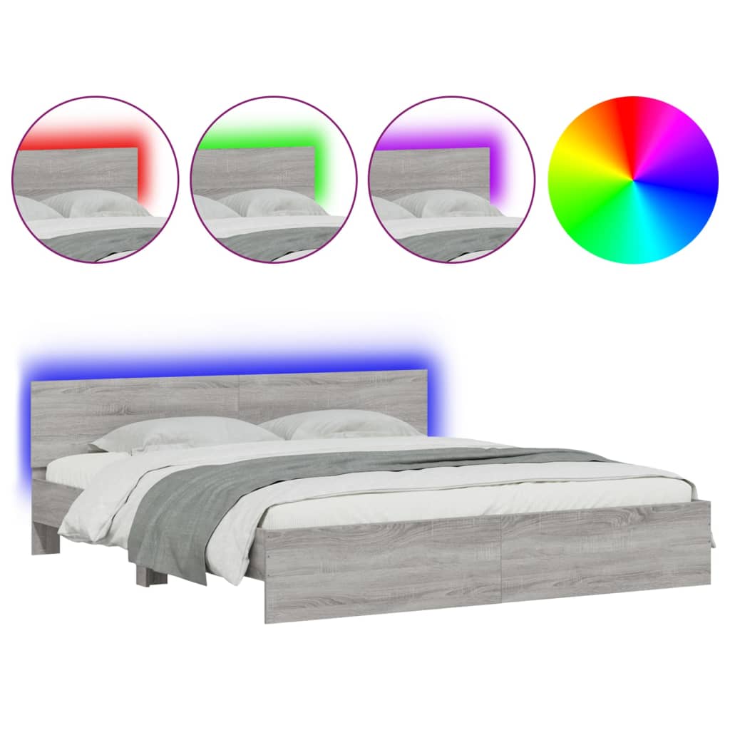 Cadre de lit avec LED sans matelas sonoma gris 200x200 cm