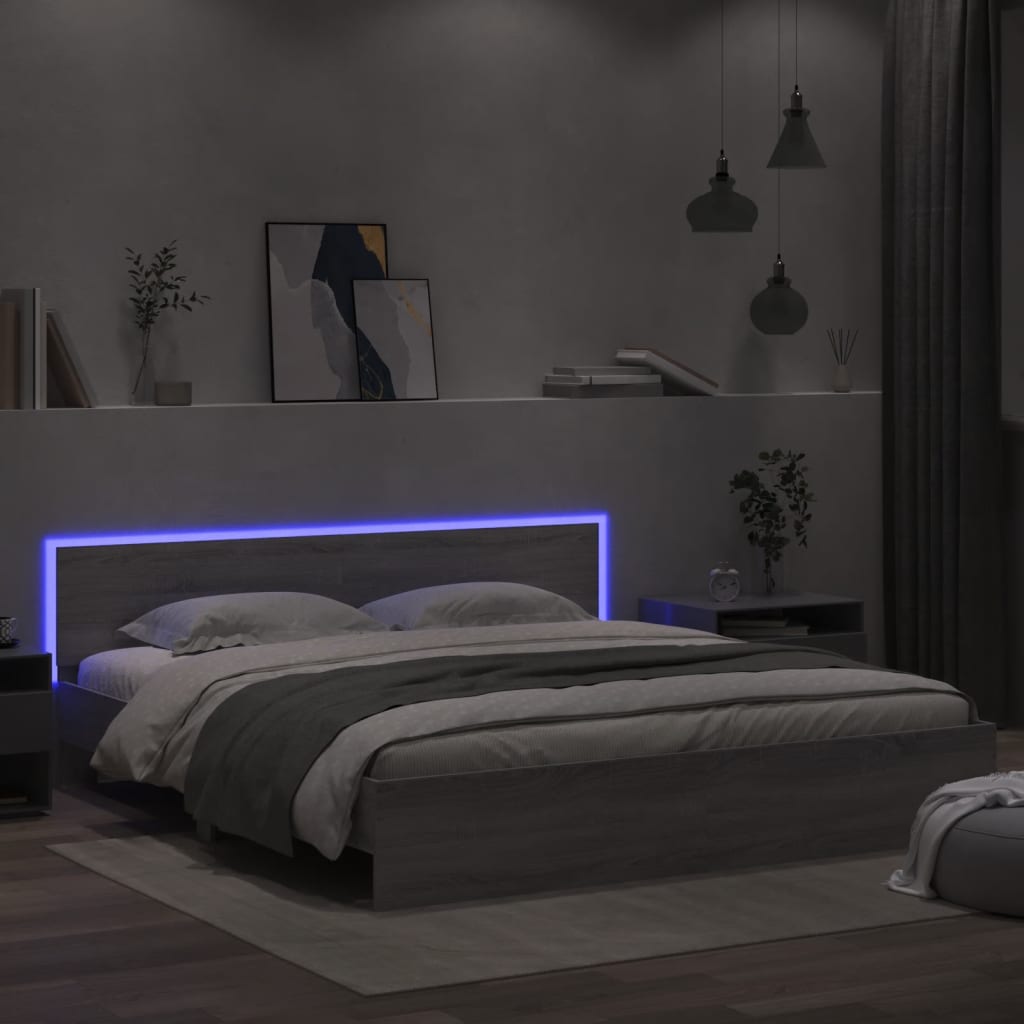 Cadre de lit avec LED sans matelas sonoma gris 200x200 cm