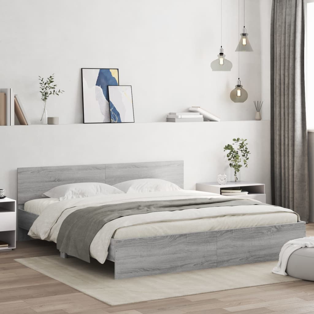 Cadre de lit avec LED sans matelas sonoma gris 200x200 cm