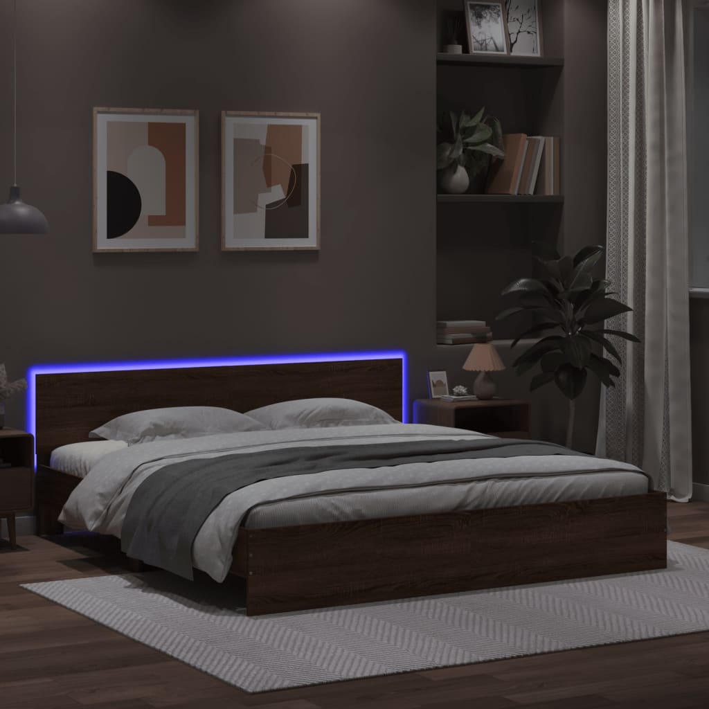 Cadre de lit avec LED sans matelas chêne marron 200x200 cm