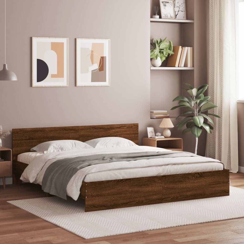 Cadre de lit avec LED sans matelas chêne marron 200x200 cm