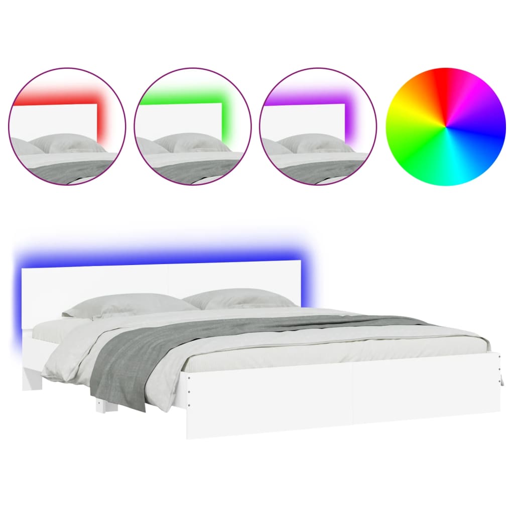 Bed frame with LED without mattress white 180x200 cm