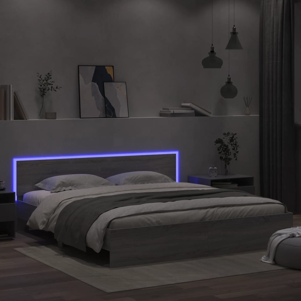 Cadre de lit avec LED sans matelas sonoma gris 180x200 cm