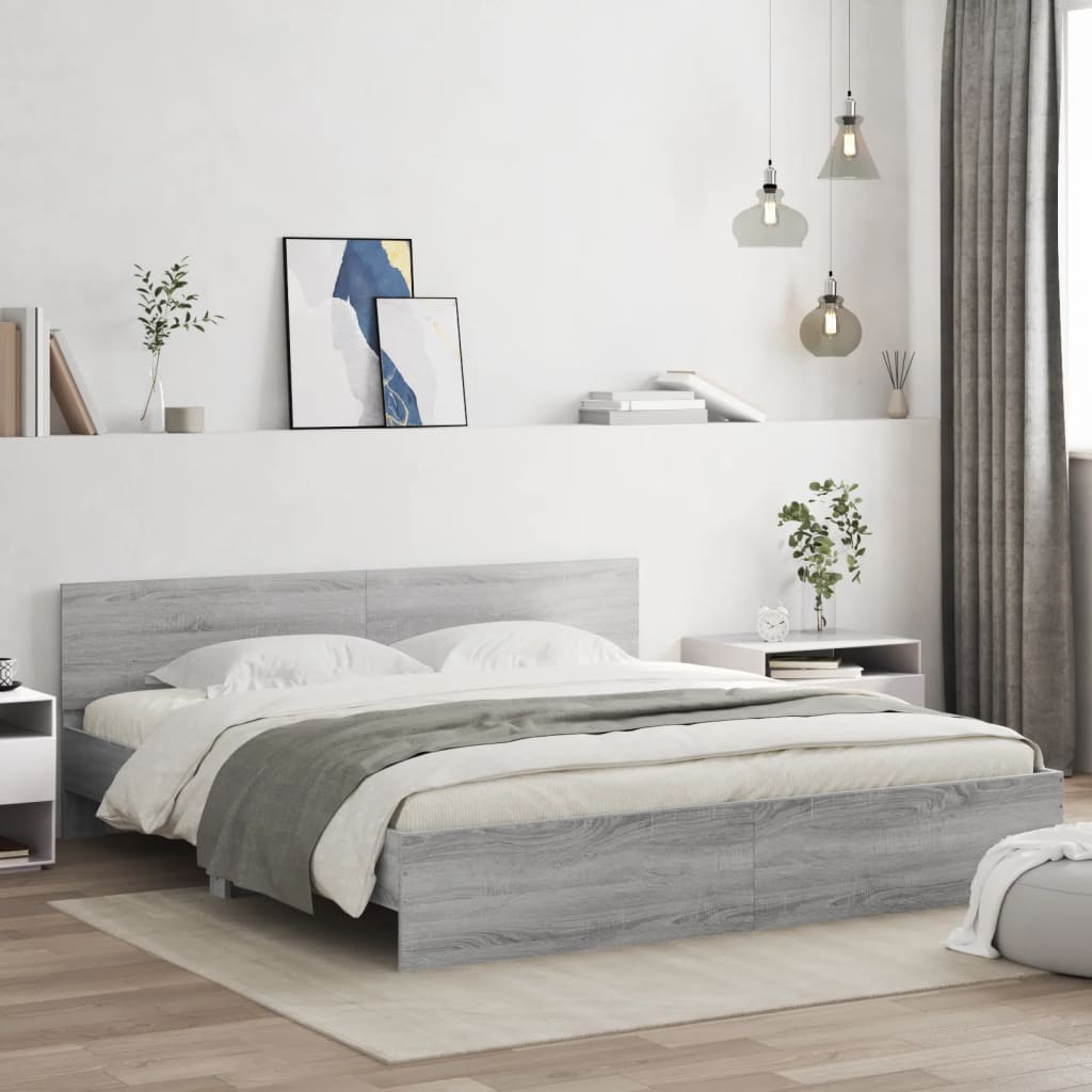 Cadre de lit avec LED sans matelas sonoma gris 180x200 cm