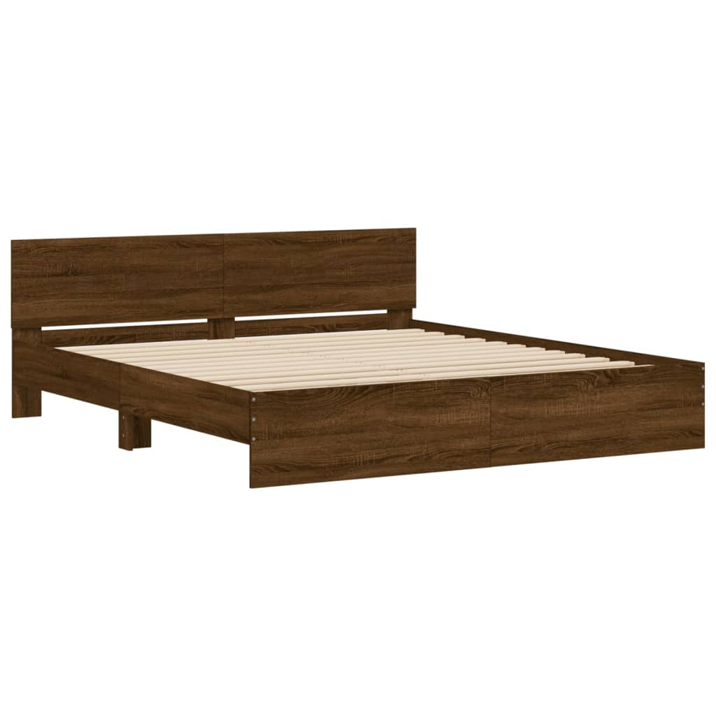 Cadre de lit avec LED sans matelas chêne marron 180x200 cm