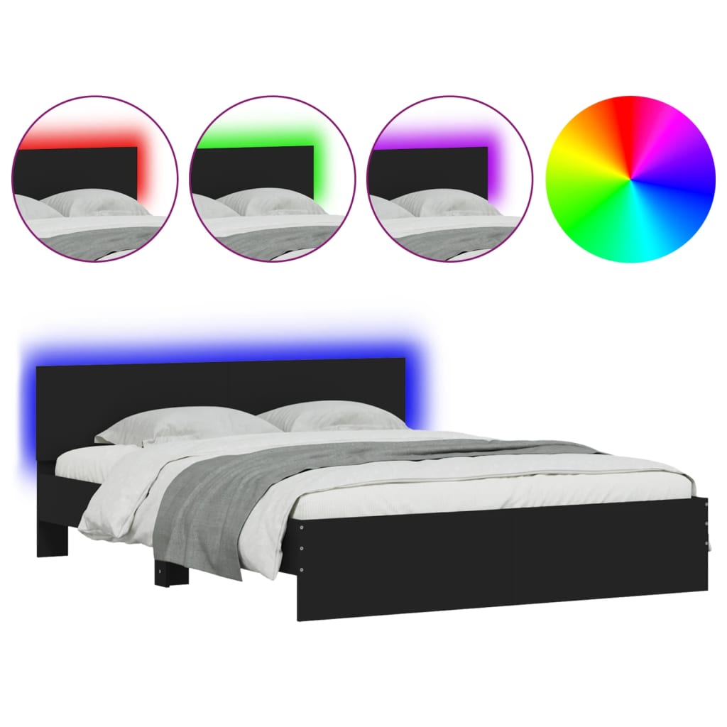 Bed frame with LED without mattress black 160x200 cm