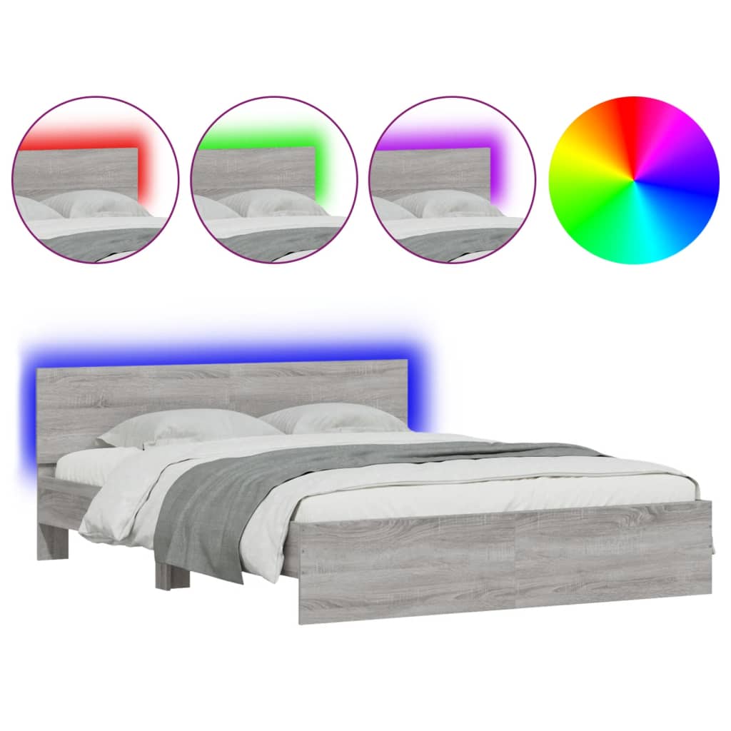 Cadre de lit avec LED sans matelas sonoma gris 160x200 cm