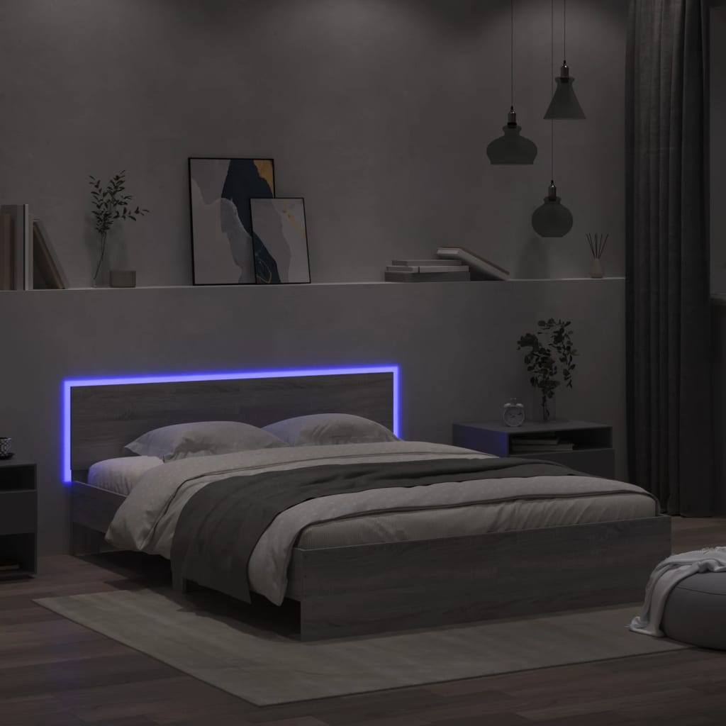 Cadre de lit avec LED sans matelas sonoma gris 160x200 cm