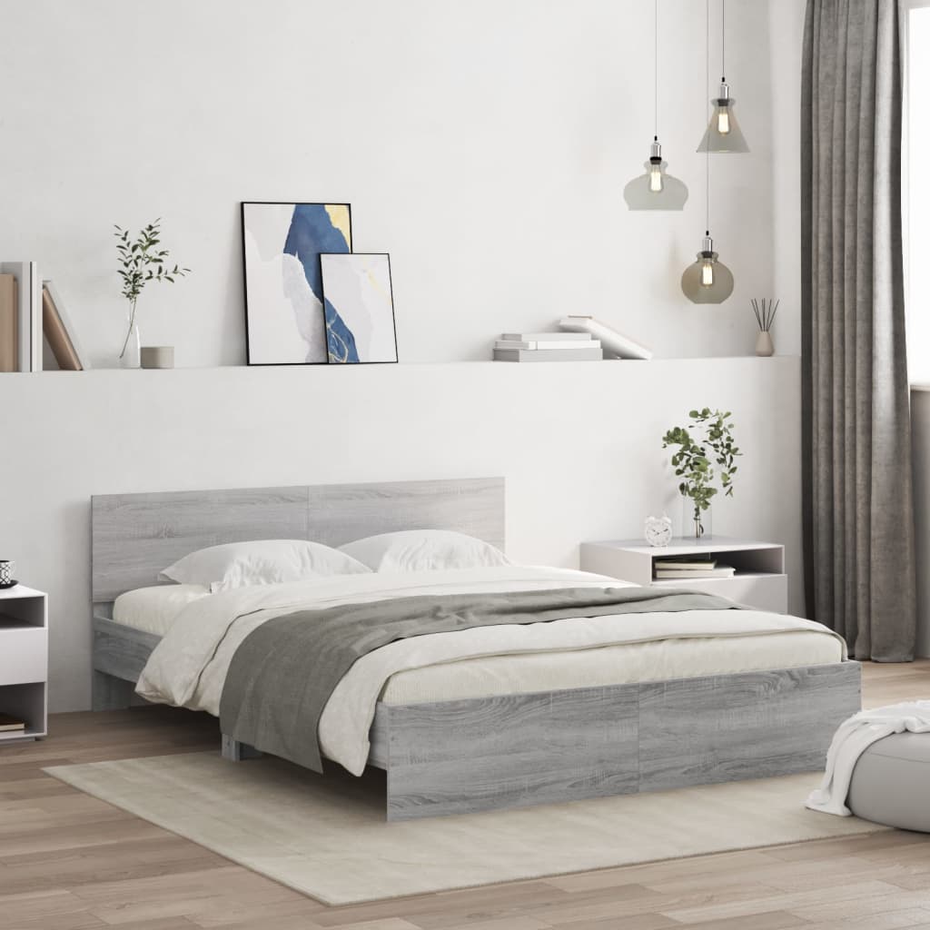 Cadre de lit avec LED sans matelas sonoma gris 160x200 cm