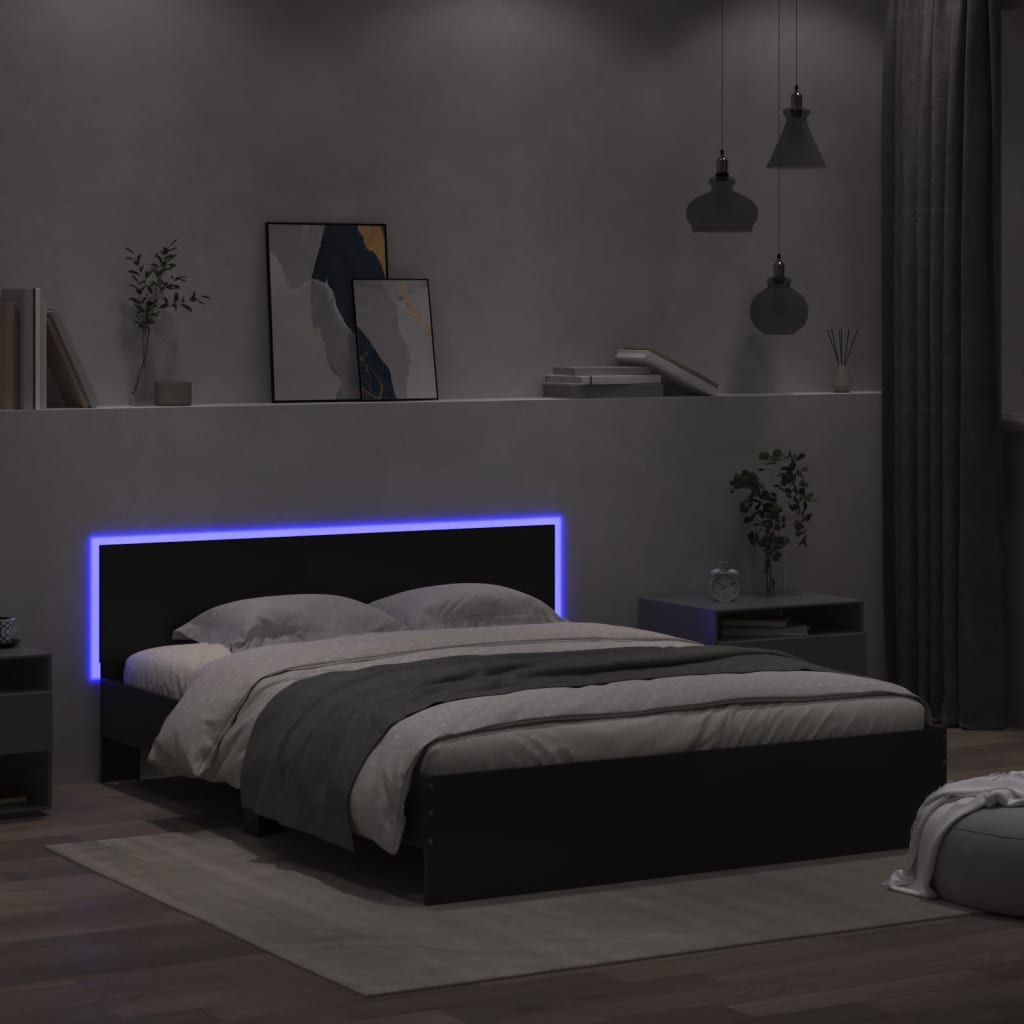 Bed frame with LED without mattress black 150x200 cm