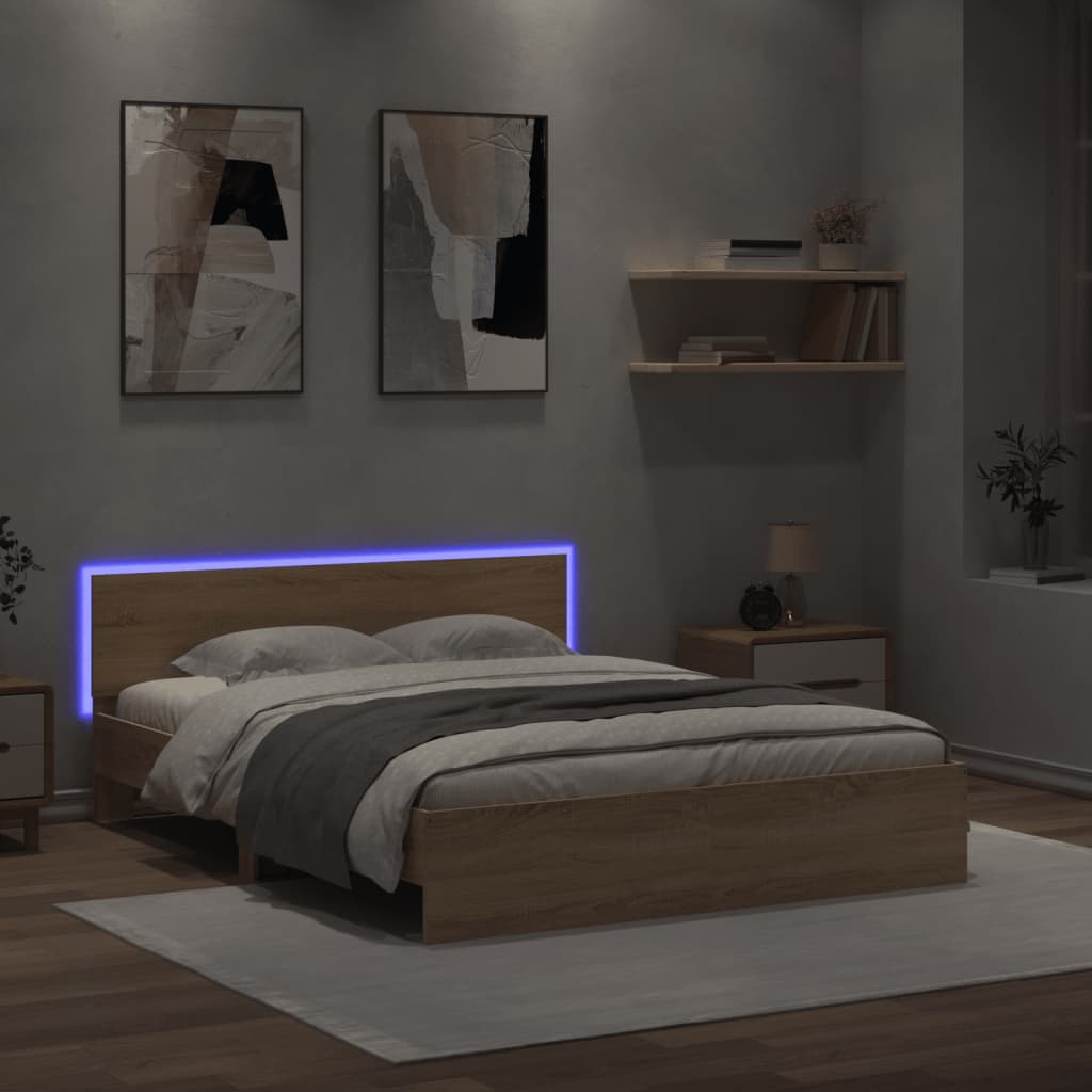 Cadre de lit avec LED sans matelas chêne sonoma 150x200 cm